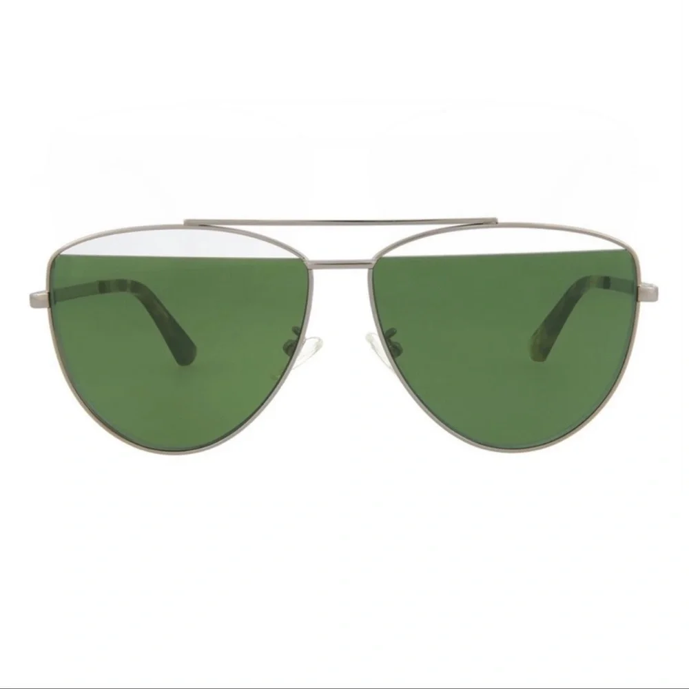 🆕 McQ Alexander McQueen Ruthenium & Green Core Aviator Sunglasses UV 61mm Lens - Picture 2 of 6